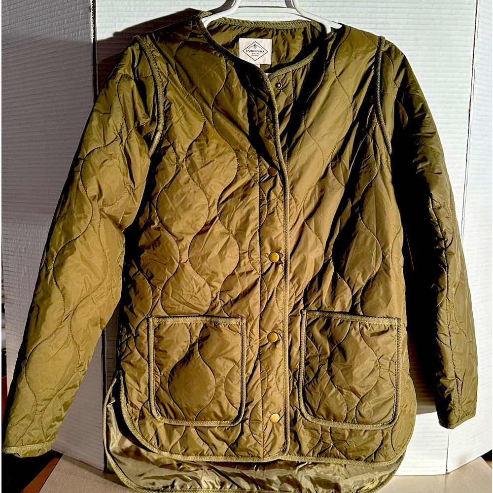 St. John's Bay Midweight Quilted Jacket XS Olive Night Color